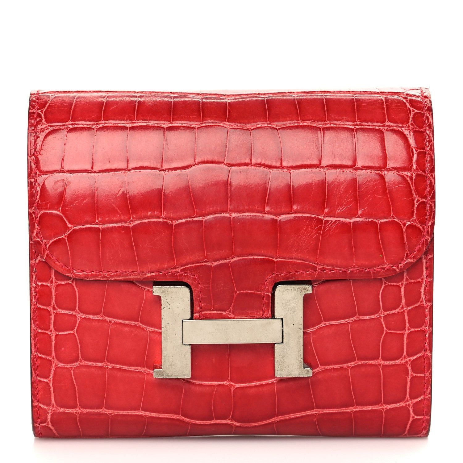 Hermes Shiny Alligator Constance Short Wallet Geranium 1 of 7