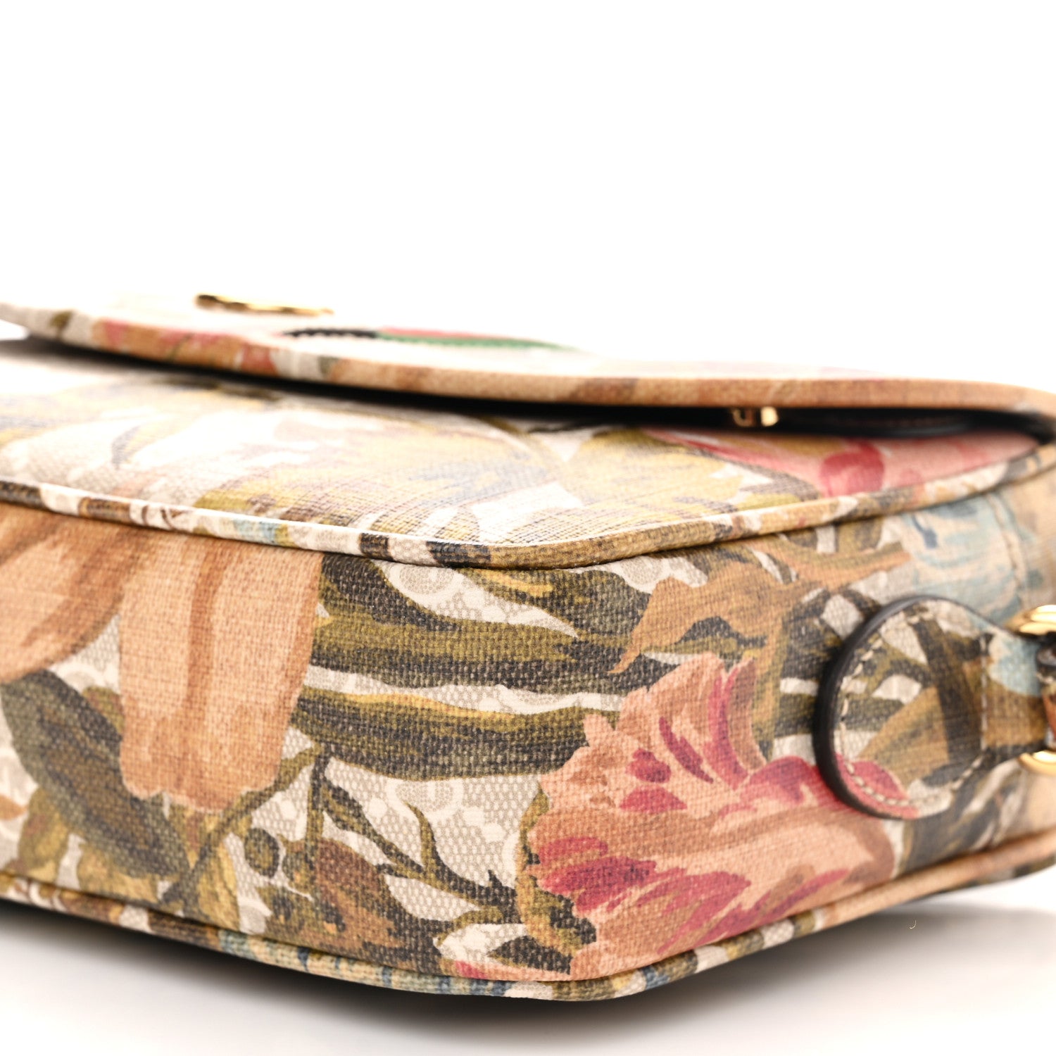 Gucci GG Supreme Monogram Water Flora Web Studded Mini Ophidia Flap Shoulder Bag Beige White Multicolor 9 of 10