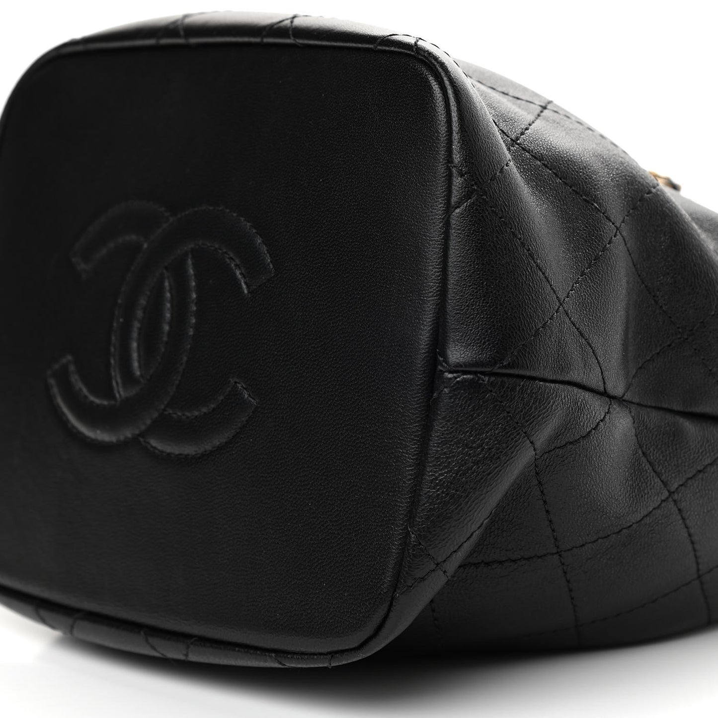 Lambskin Stitched Drawstring Bag Black