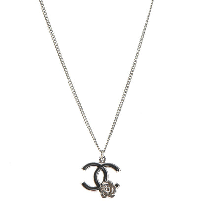 Chanel Enamel CC Camellia Necklace Silver Black 1 of 6