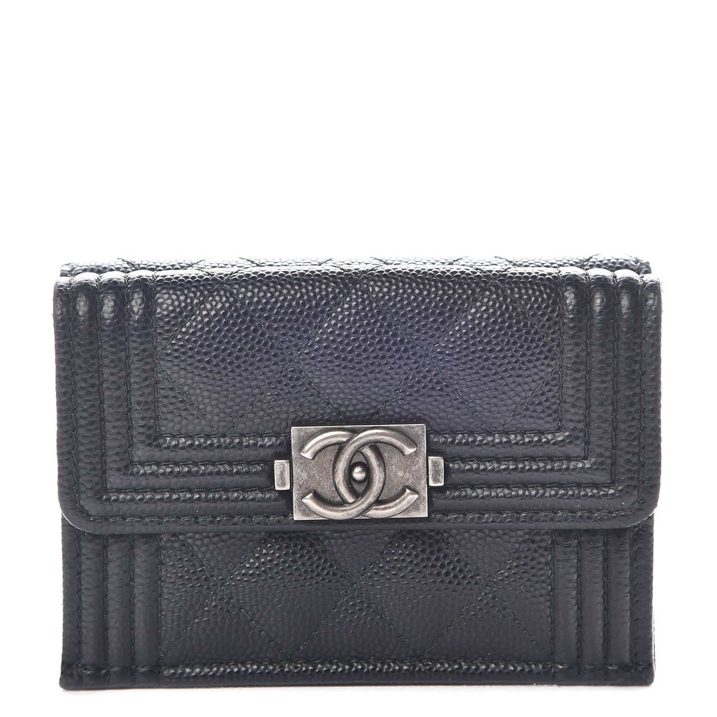 Caviar Quilted Small Boy Flap Wallet Black