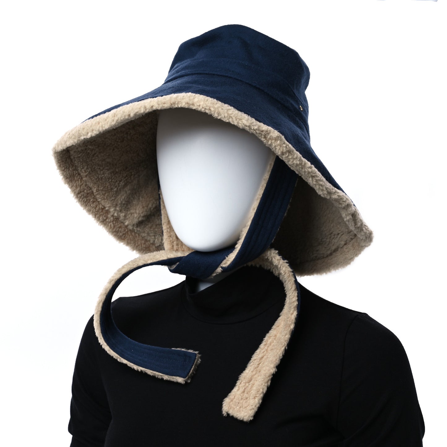 Wool Shearling GG Bucket Hat Navy