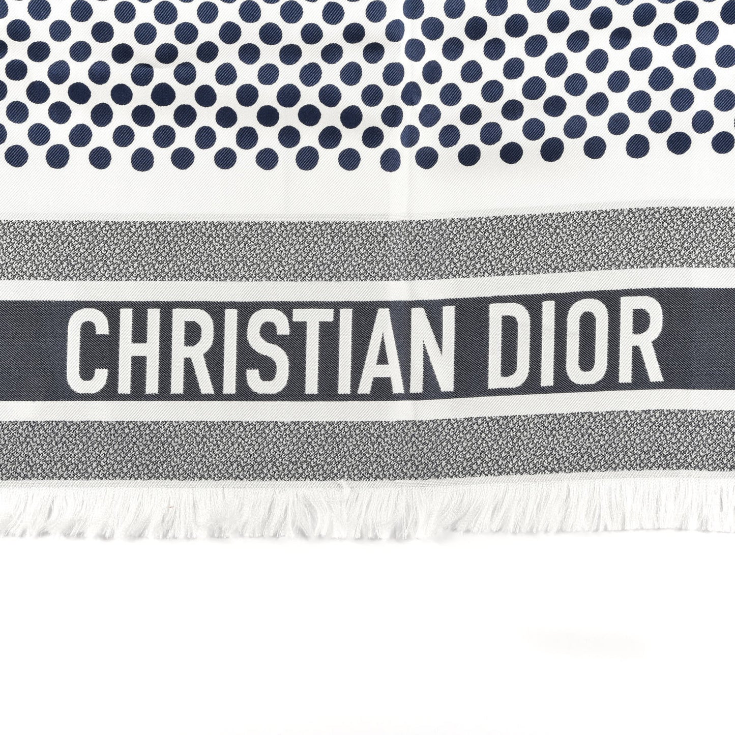 Silk Polka Dot Fringe Scarf Navy Blue