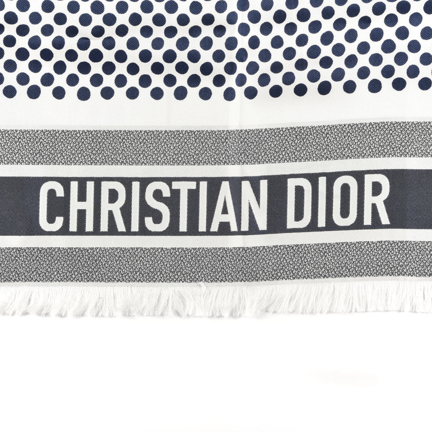 Christian Dior Silk Polka Dot Fringe Scarf Navy Blue 2 of 2