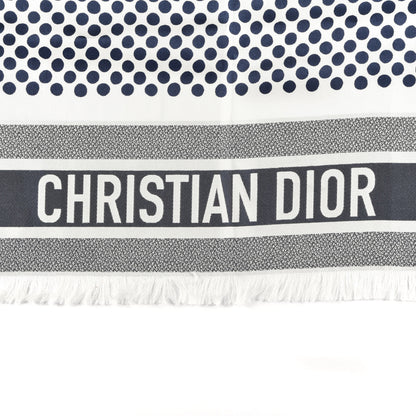 Christian Dior Silk Polka Dot Fringe Scarf Navy Blue 2 of 2
