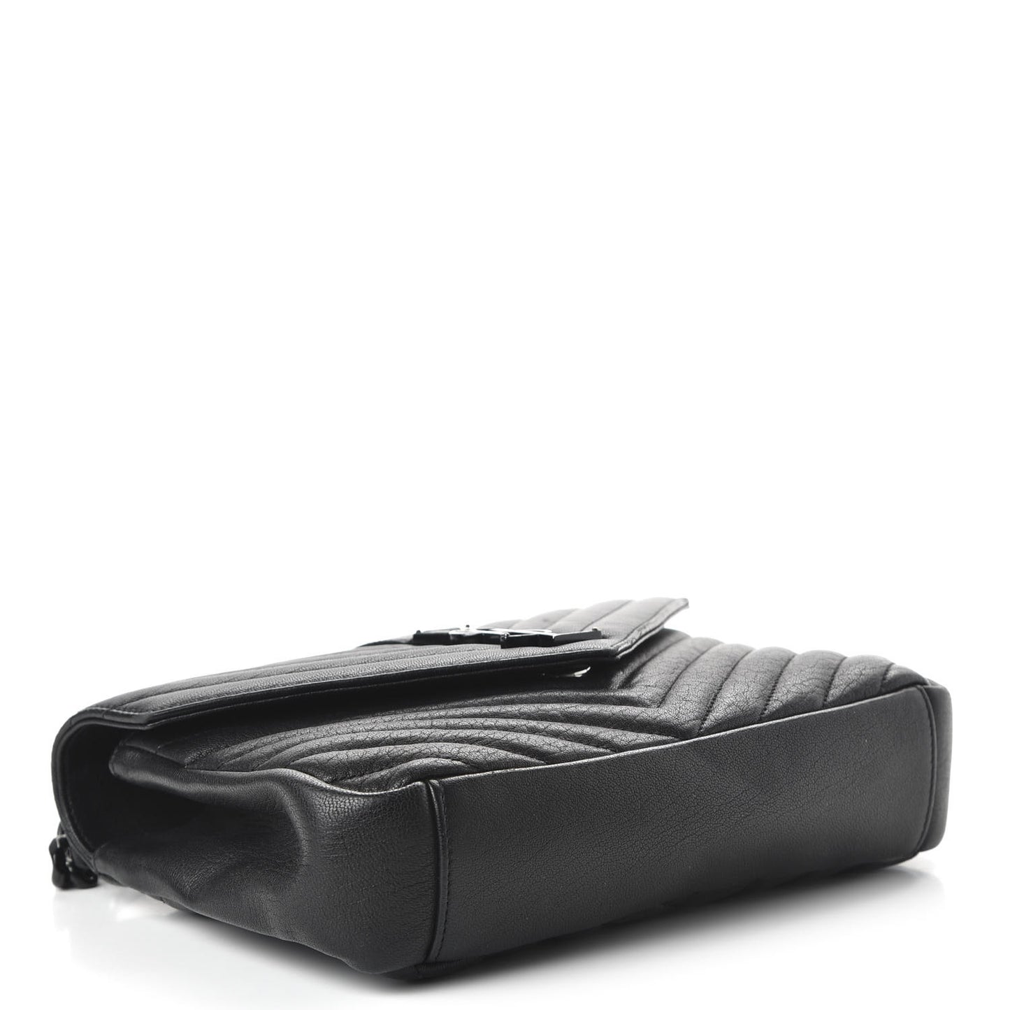 Sheepskin Matelasse Chevron Monogram Monochrome Medium College Bag Black