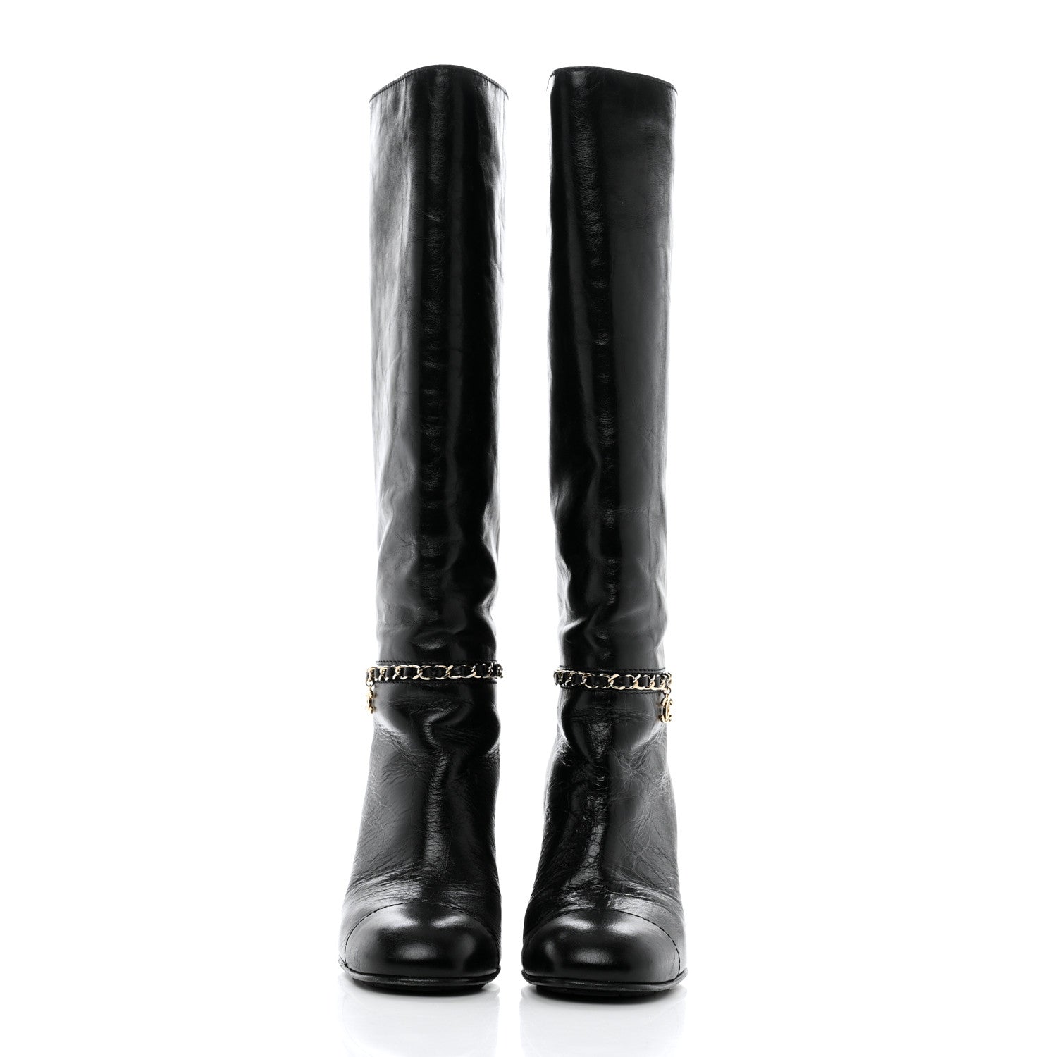 Chanel Calfskin Cap Toe Chain Boots 37 Black 2 of 9