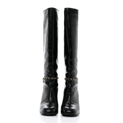 Chanel Calfskin Cap Toe Chain Boots 37 Black 2 of 9