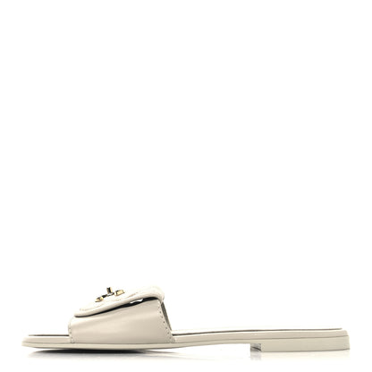 Chanel Lambskin Quilted Turnlock Flat Mules 39 Light Grey 1 of 11