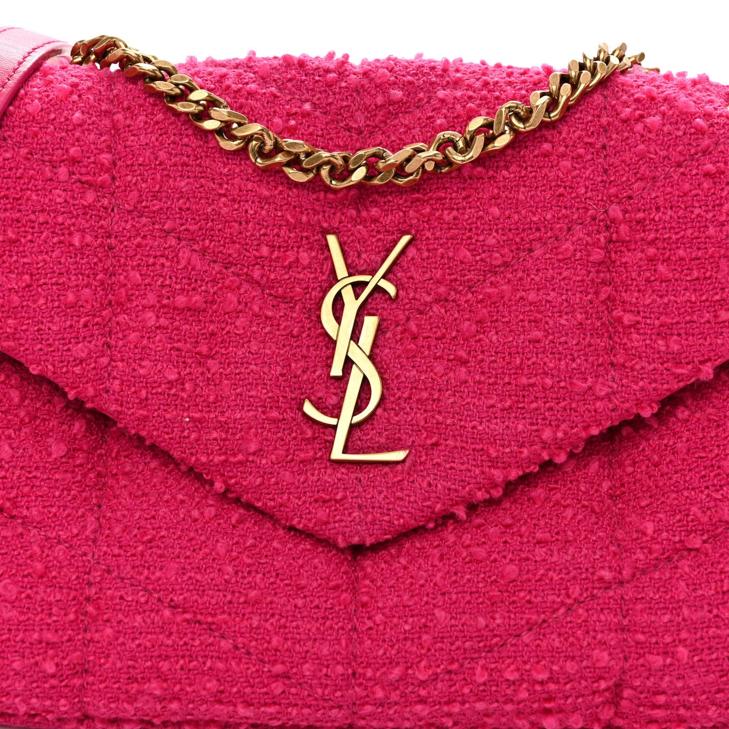 Boucle Tweed Quilted Toy Loulou Puffer Monogram Chain Satchel Magenta