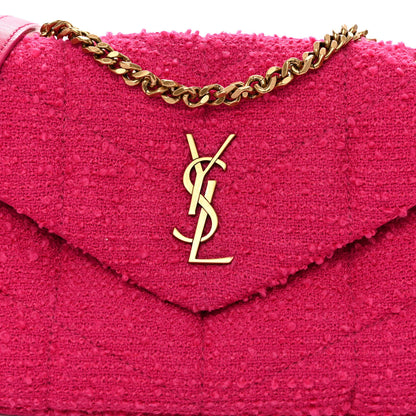 Saint Laurent Boucle Tweed Quilted Toy Loulou Puffer Monogram Chain Satchel Magenta 7 of 9