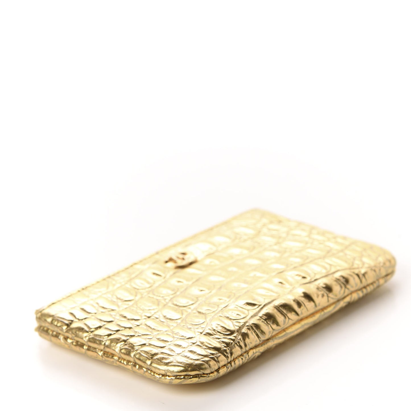Metallic Calfskin Crocodile Embossed Cocodile Cosmetic Case Gold