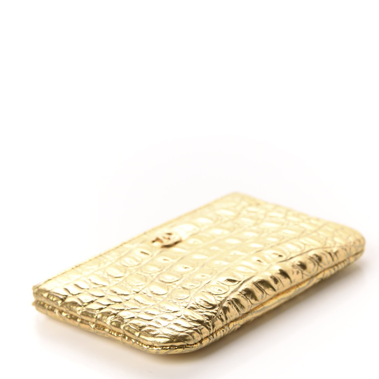 Chanel Metallic Calfskin Crocodile Embossed Cocodile Cosmetic Case Gold 4 of 8