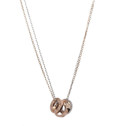 Cartier 18K White Pink Gold Diamond Three Ring LOVE Pendant Necklace 3 of 12