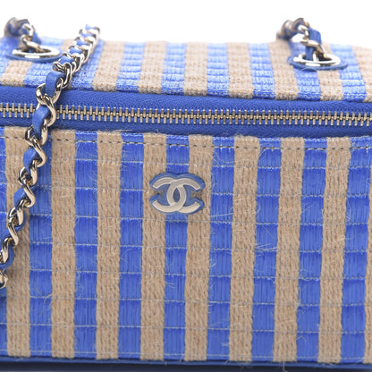 Chanel Raffia Jute Striped Small Vanity Case With Chain Blue Beige 10 of 11