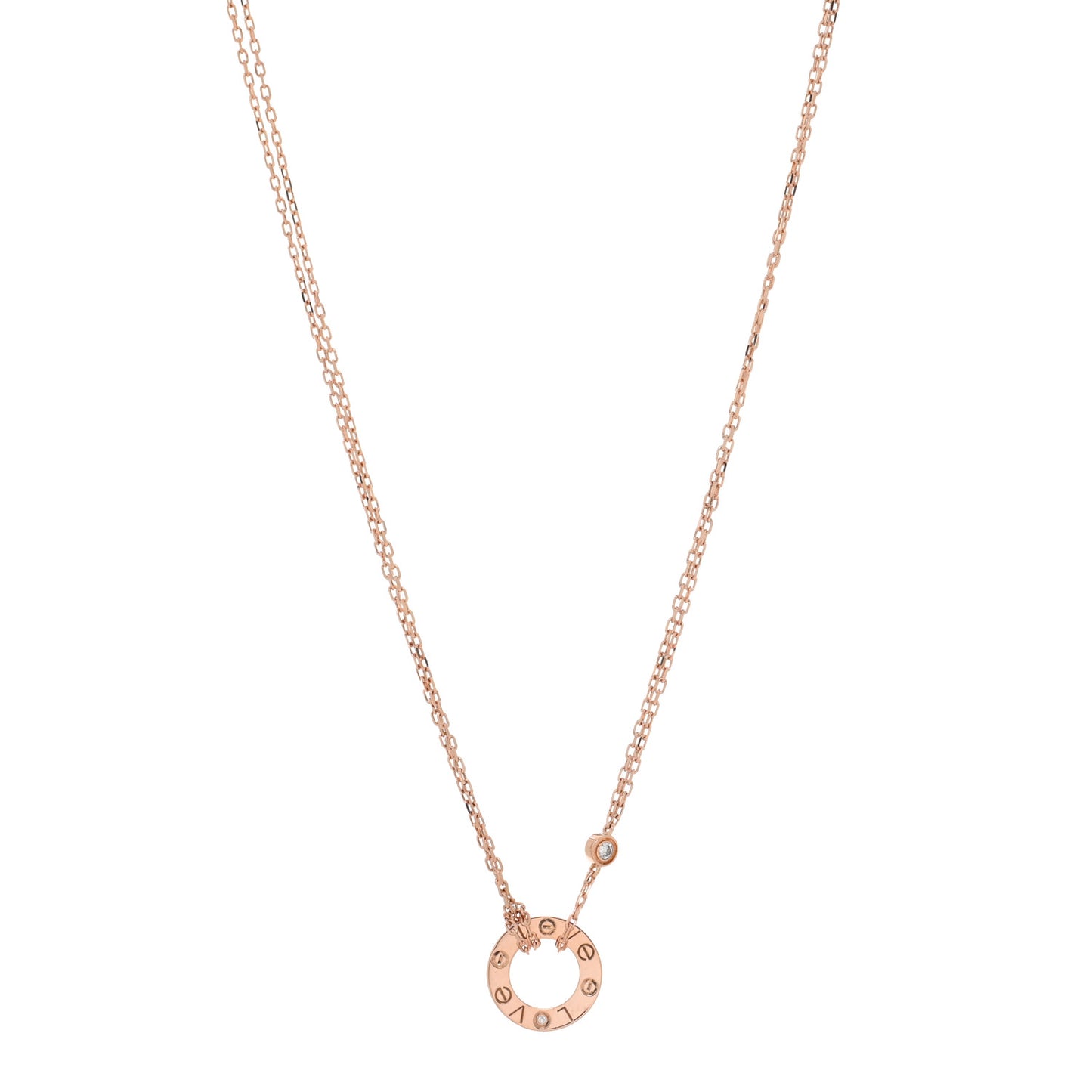 18K Pink Gold 2 Diamond LOVE Necklace