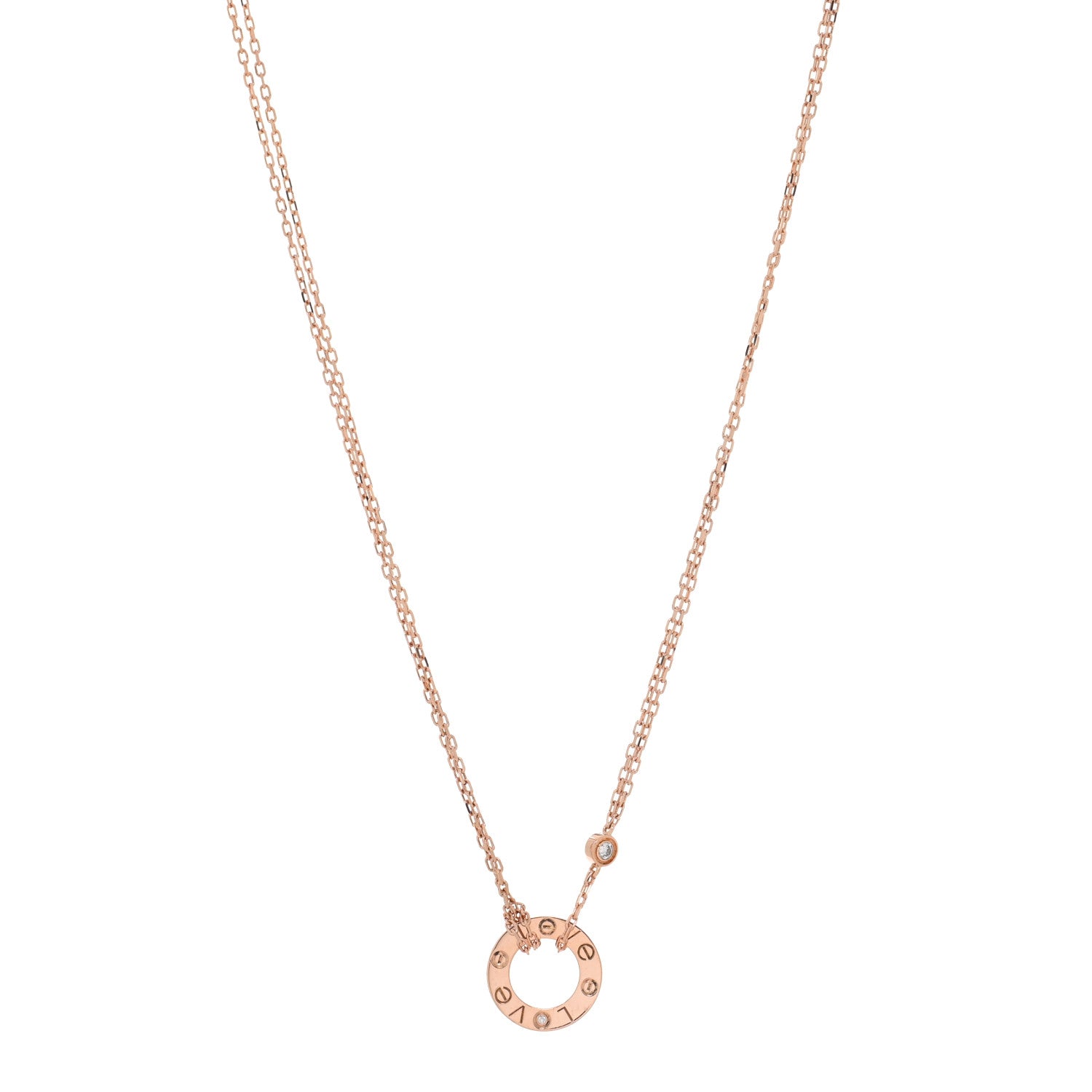 Cartier 18K Pink Gold 2 Diamond LOVE Necklace 1 of 5