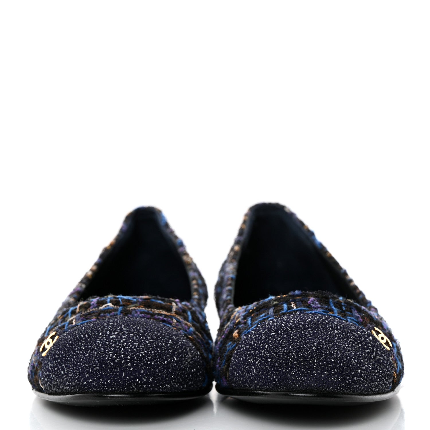 Chanel Tweed Cap Toe Ballerina Flats 37 Blue Black 2 of 9