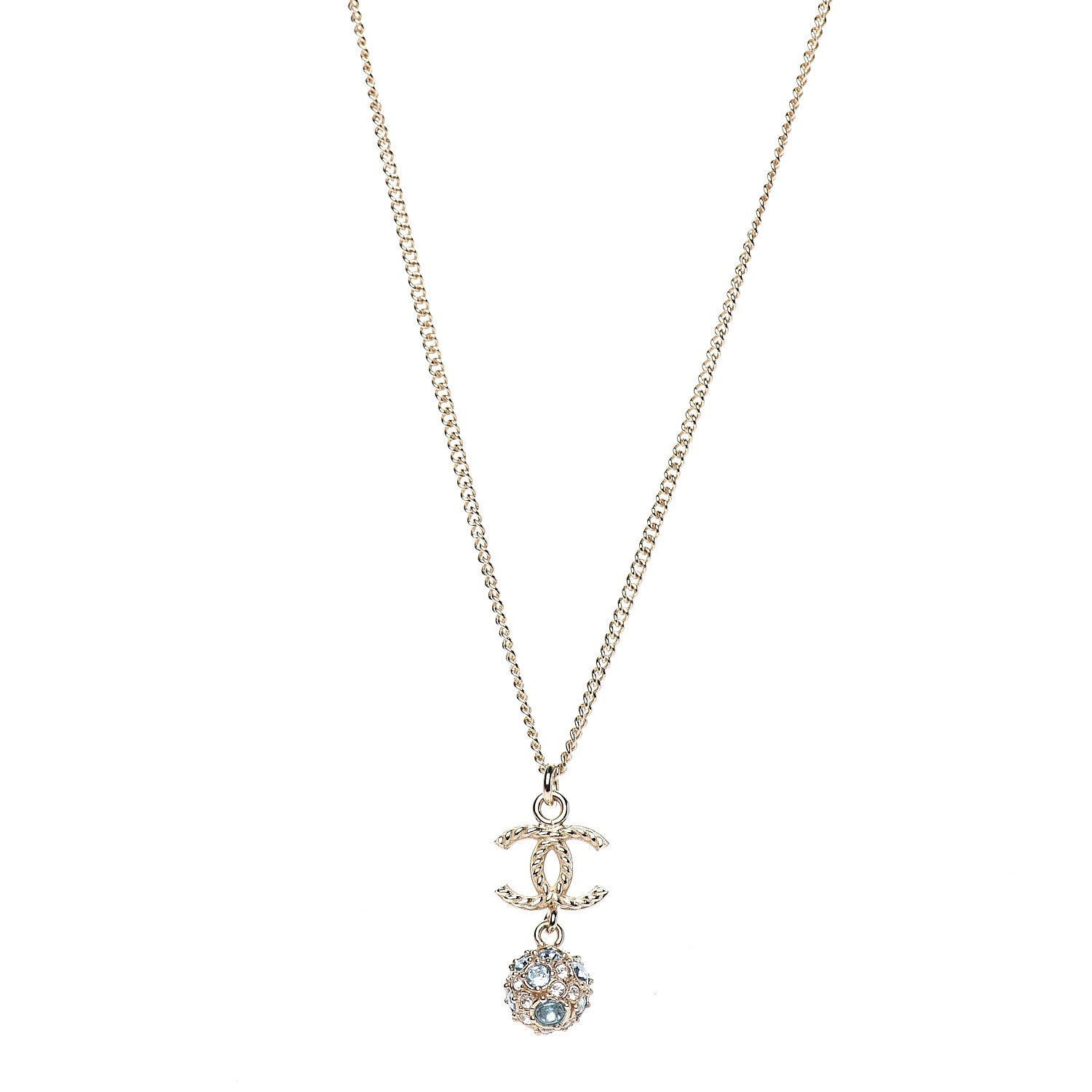 Chanel Crystal Resin CC Drop Pendant Necklace Gold 1 of 4