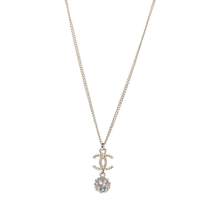 Chanel Crystal Resin CC Drop Pendant Necklace Gold 1 of 4