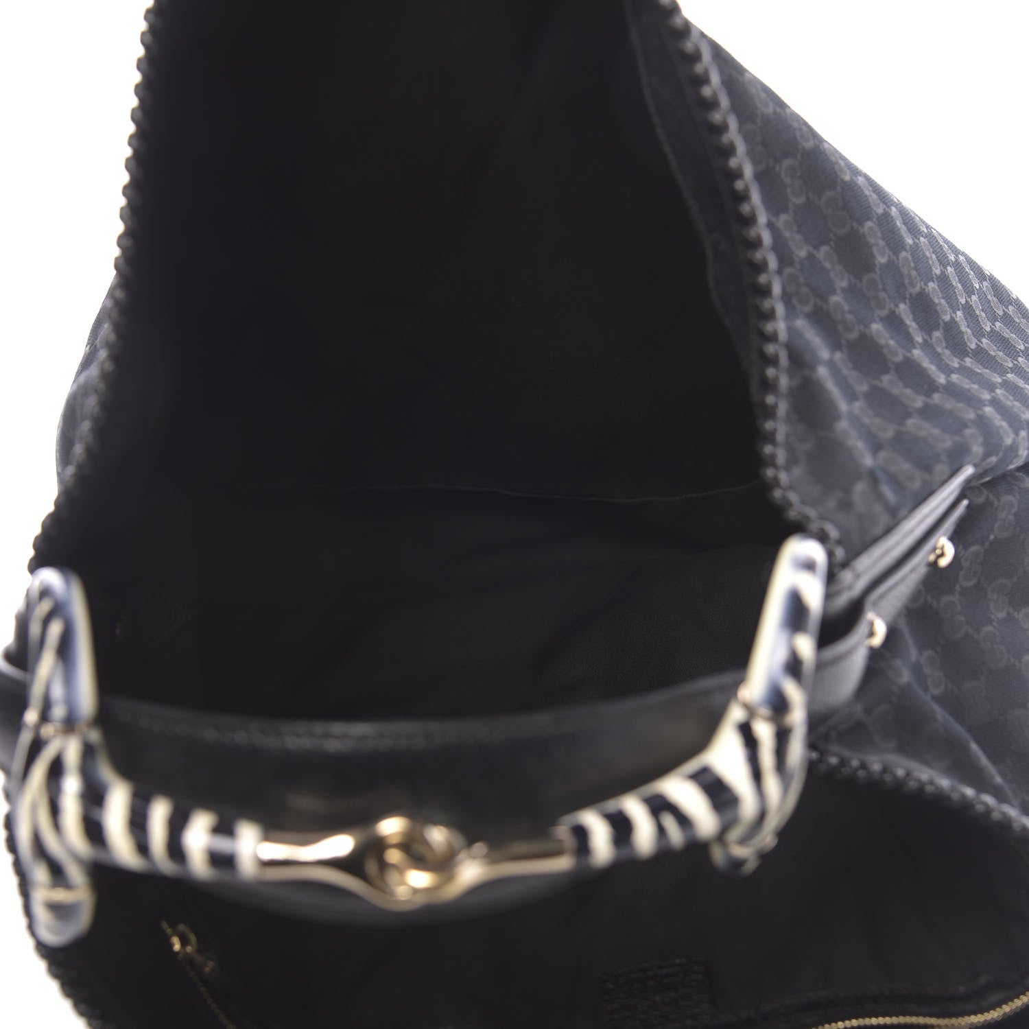 Gucci Monogram Large Zebra Horsebit Chain Hobo Black 6 of 17