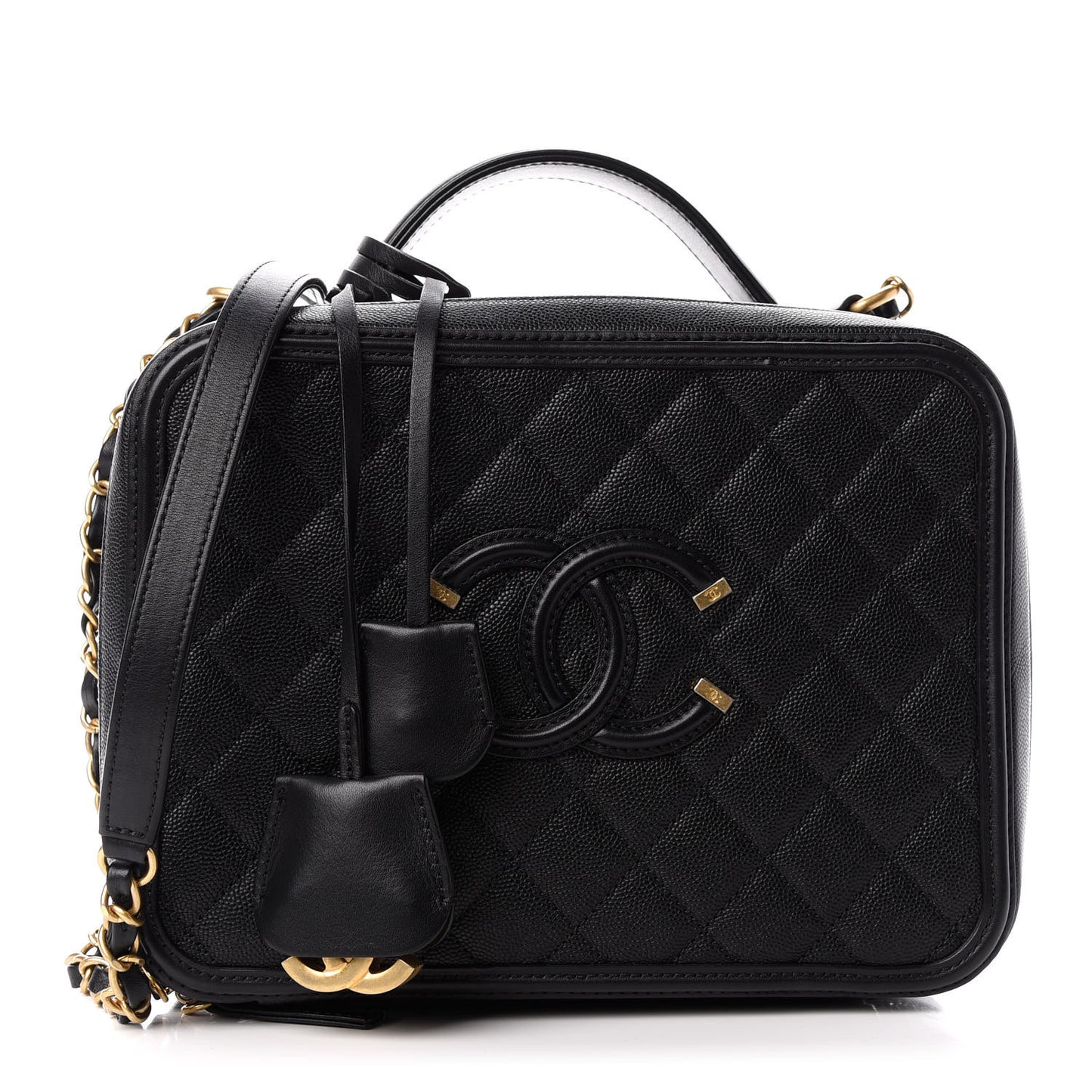 Caviar Quilted Large CC Filigree Vanity Case Black