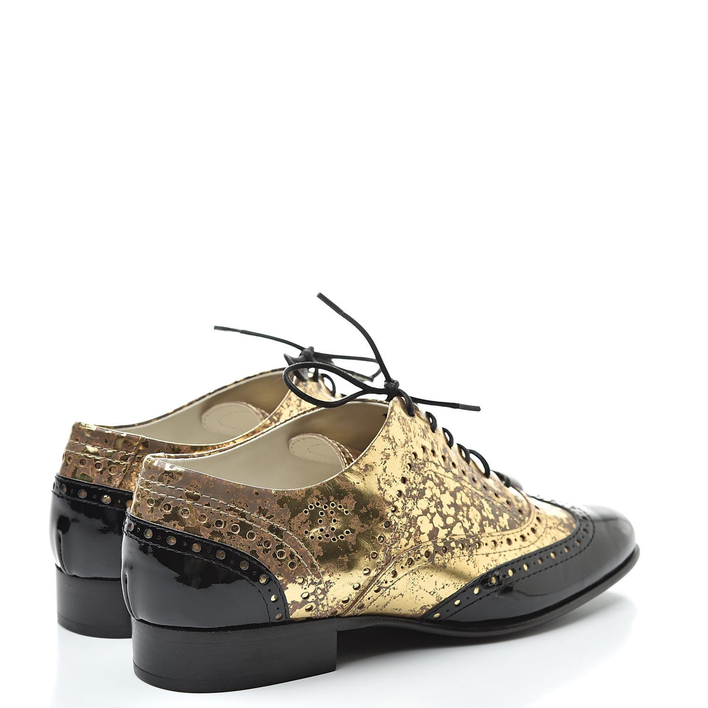 Fantasy Patent Calfskin Lace Up Oxfords 38 Gold Black