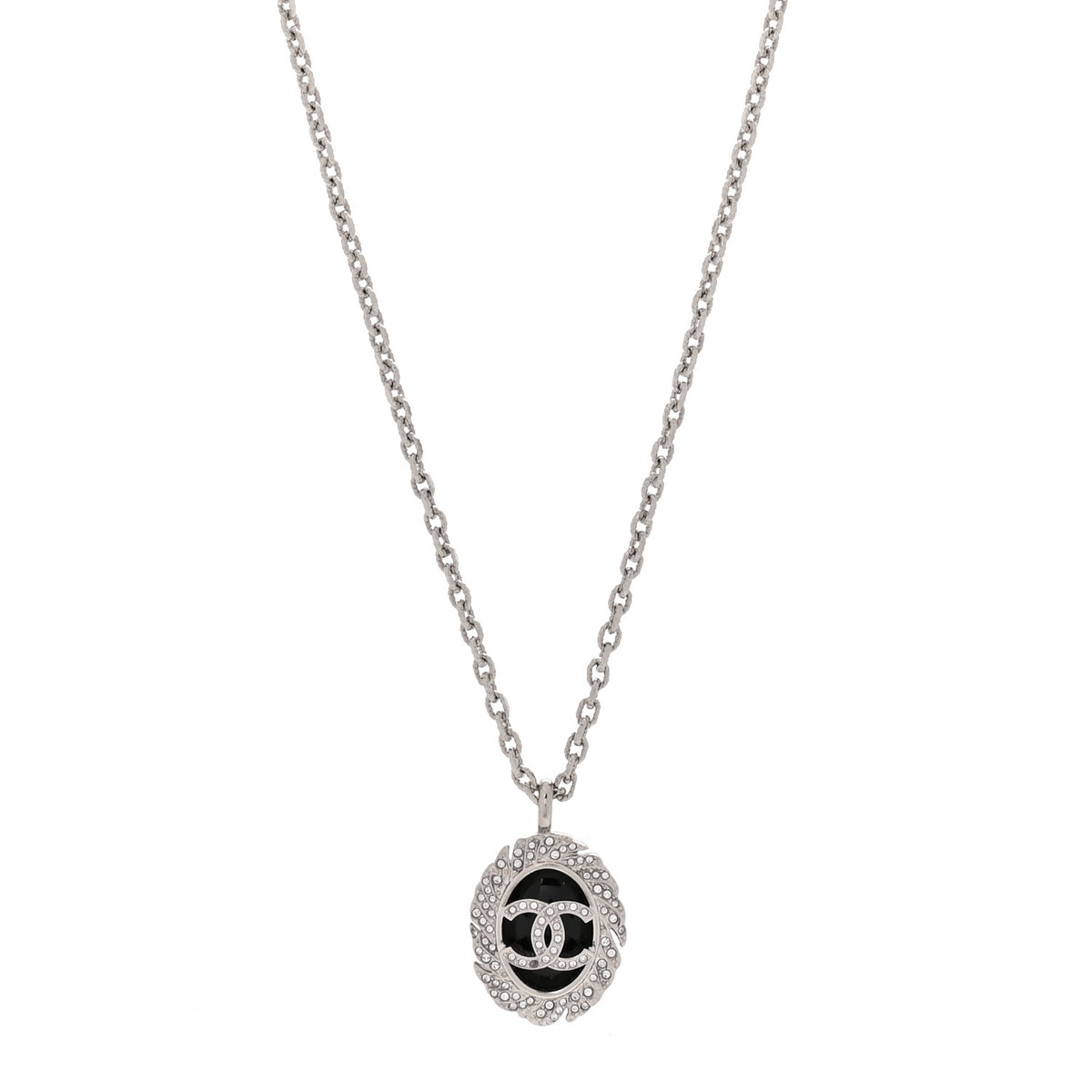 Metal Resin Crystal CC Oval Necklace Silver Black