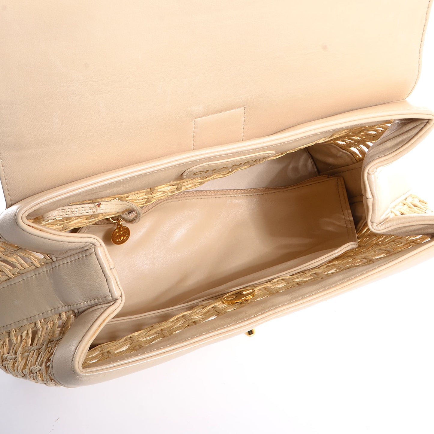 Lambskin Straw Backpack Beige