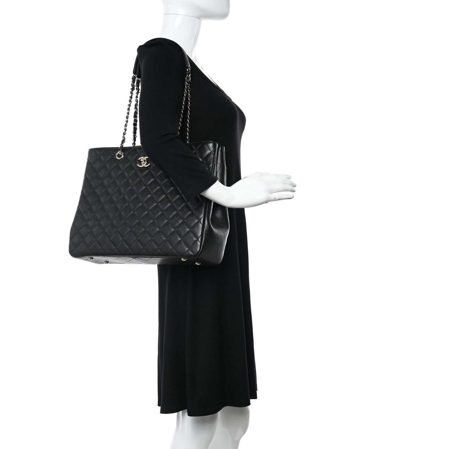 Caviar Quilted Large Shopping Tote Black