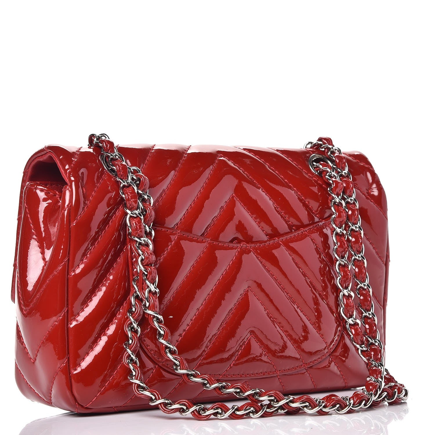 Chanel Patent Chevron Quilted Medium Single Flap Red 4 of 13