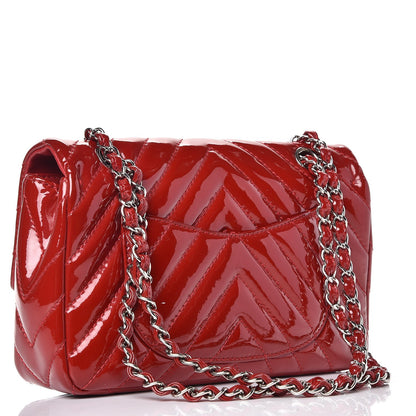 Chanel Patent Chevron Quilted Medium Single Flap Red 4 of 13