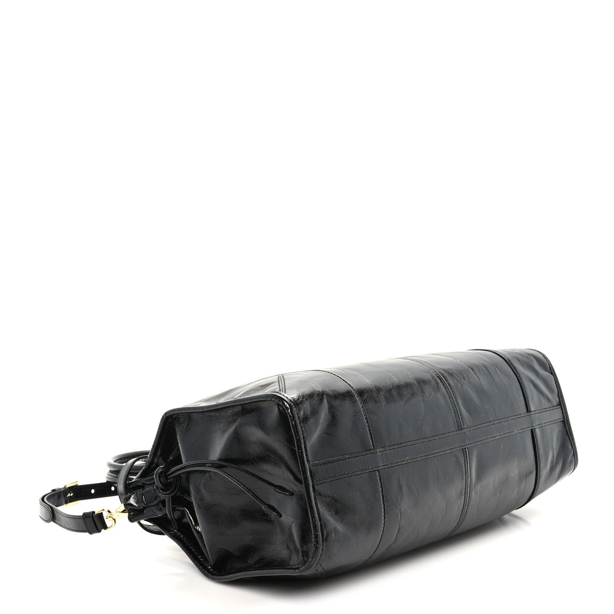 Glossy Calfskin Triangle Large Bonnie Shoulder Bag Black