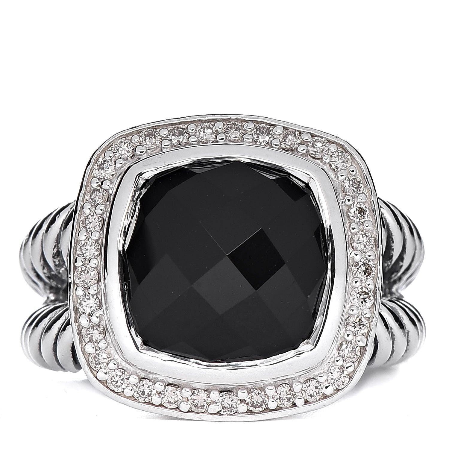 David Yurman Sterling Silver Diamond Black Onyx 11mm Albion Ring 51 5.75 1 of 5