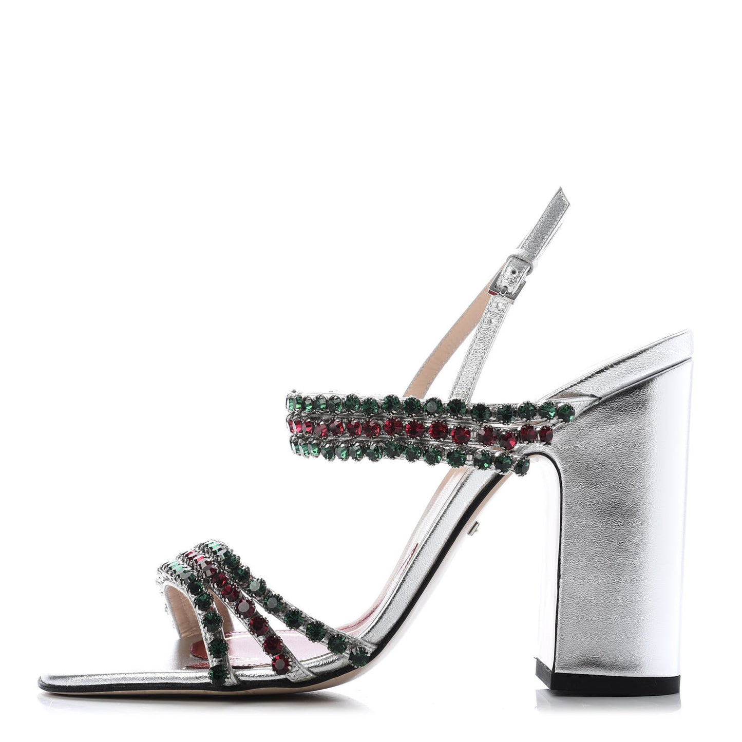 Nappa Silk Crystal Bertie High Heel Sandals 39 Argento