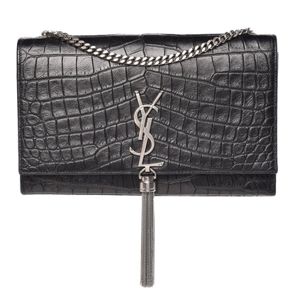Saint Laurent Calfskin Crocodile Embossed Medium Classic Monogram Kate Tassel Satchel Black 1 of 9