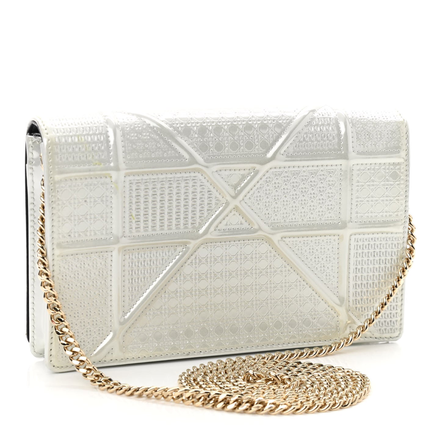 Patent Micro-Cannage Diorama Wallet on Chain Pouch White