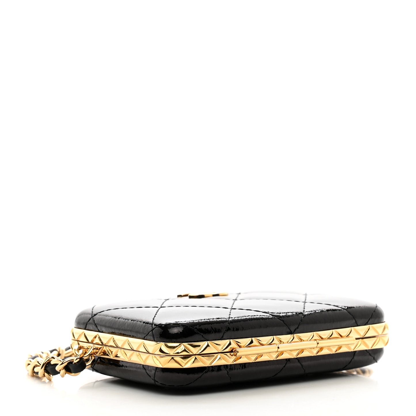 Glazed Goatskin Quilted Small Box With Chain Black