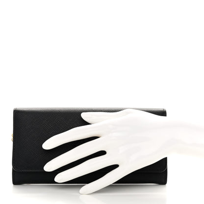 Prada Saffiano Metal Continental Flap Wallet Black 2 of 9