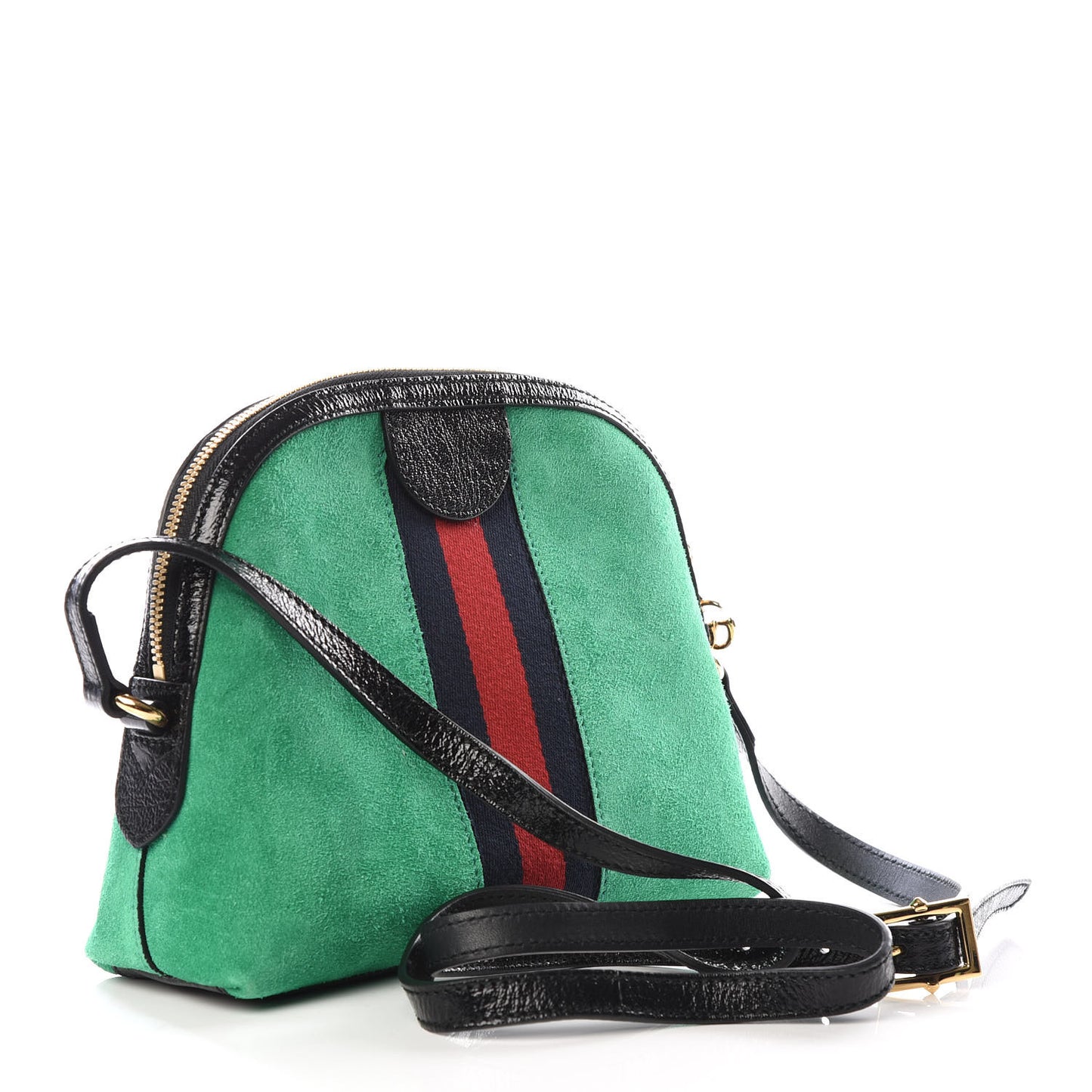 Suede Patent GG Web Small Ophidia Dome Shoulder Bag New Shamarock Black