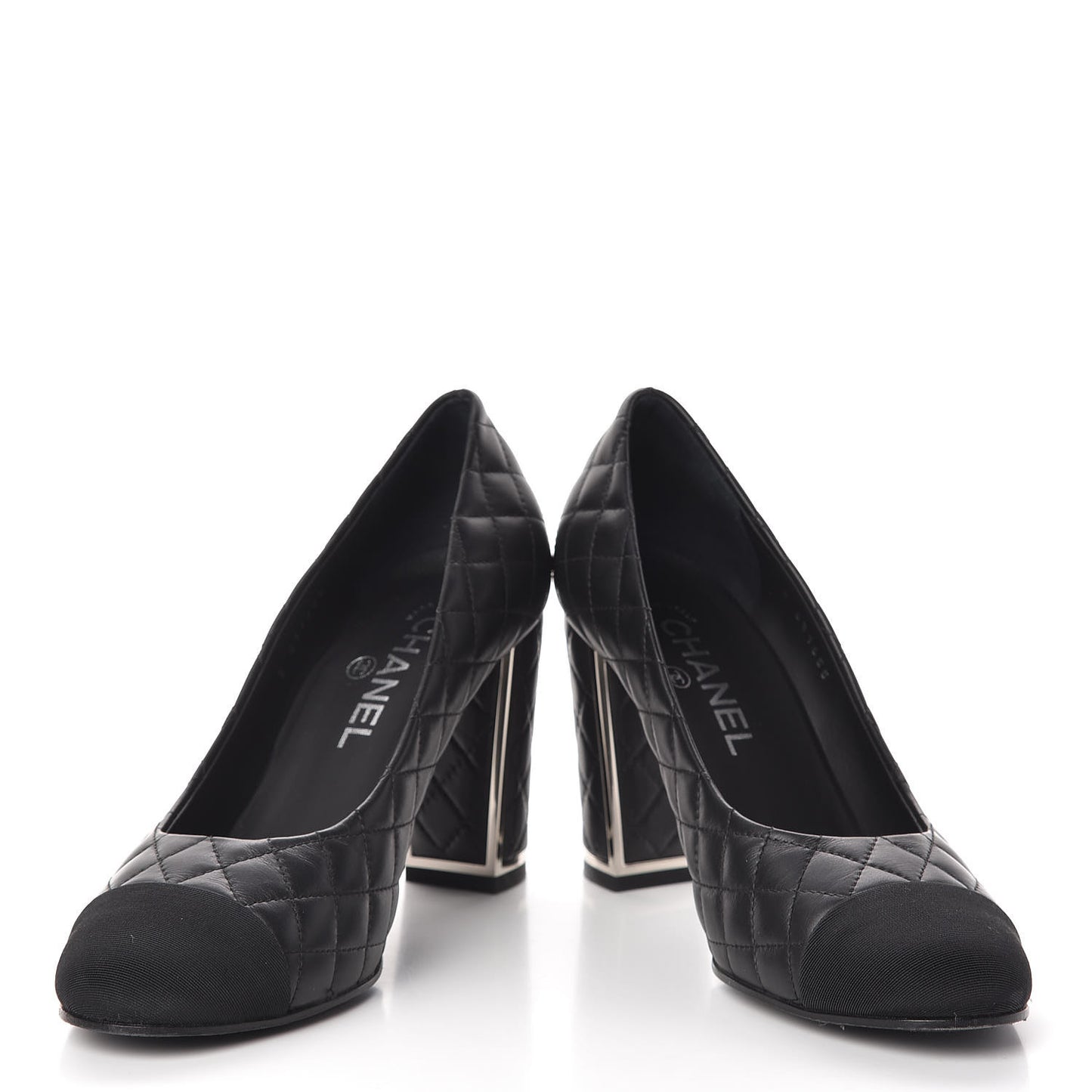 Lambskin Grosgrain Quilted Cap Toe CC Pumps 39 Black
