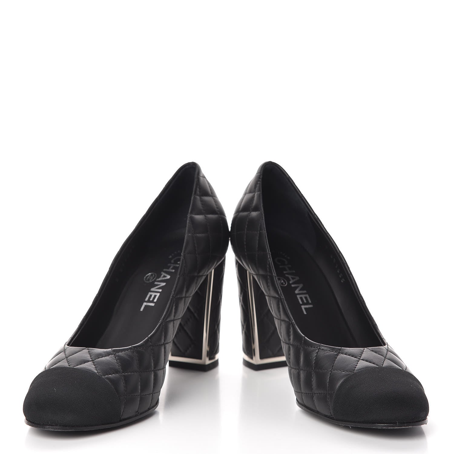Chanel Lambskin Grosgrain Quilted Cap Toe CC Pumps 39 Black 5 of 15