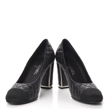 Chanel Lambskin Grosgrain Quilted Cap Toe CC Pumps 39 Black 5 of 15