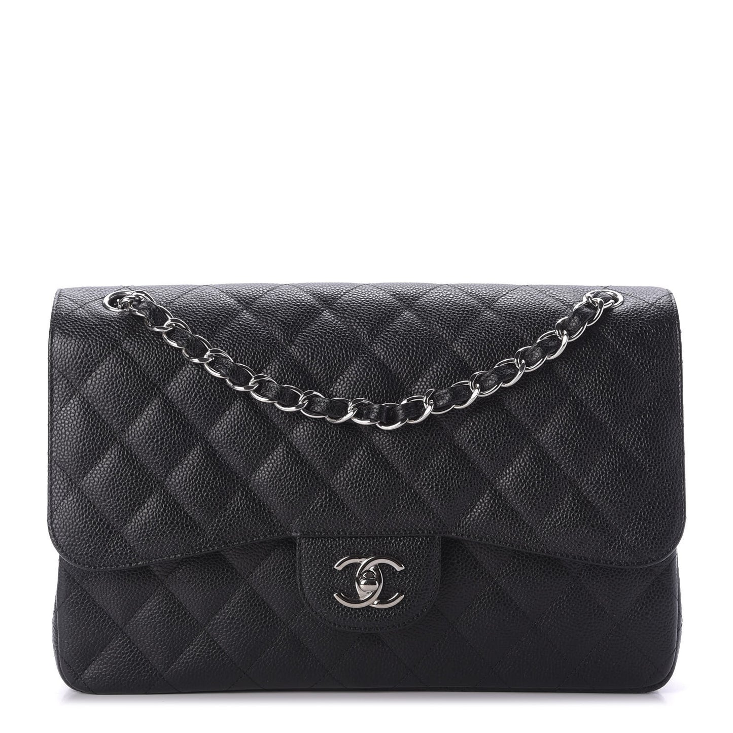 Caviar Quilted Jumbo Double Flap Black