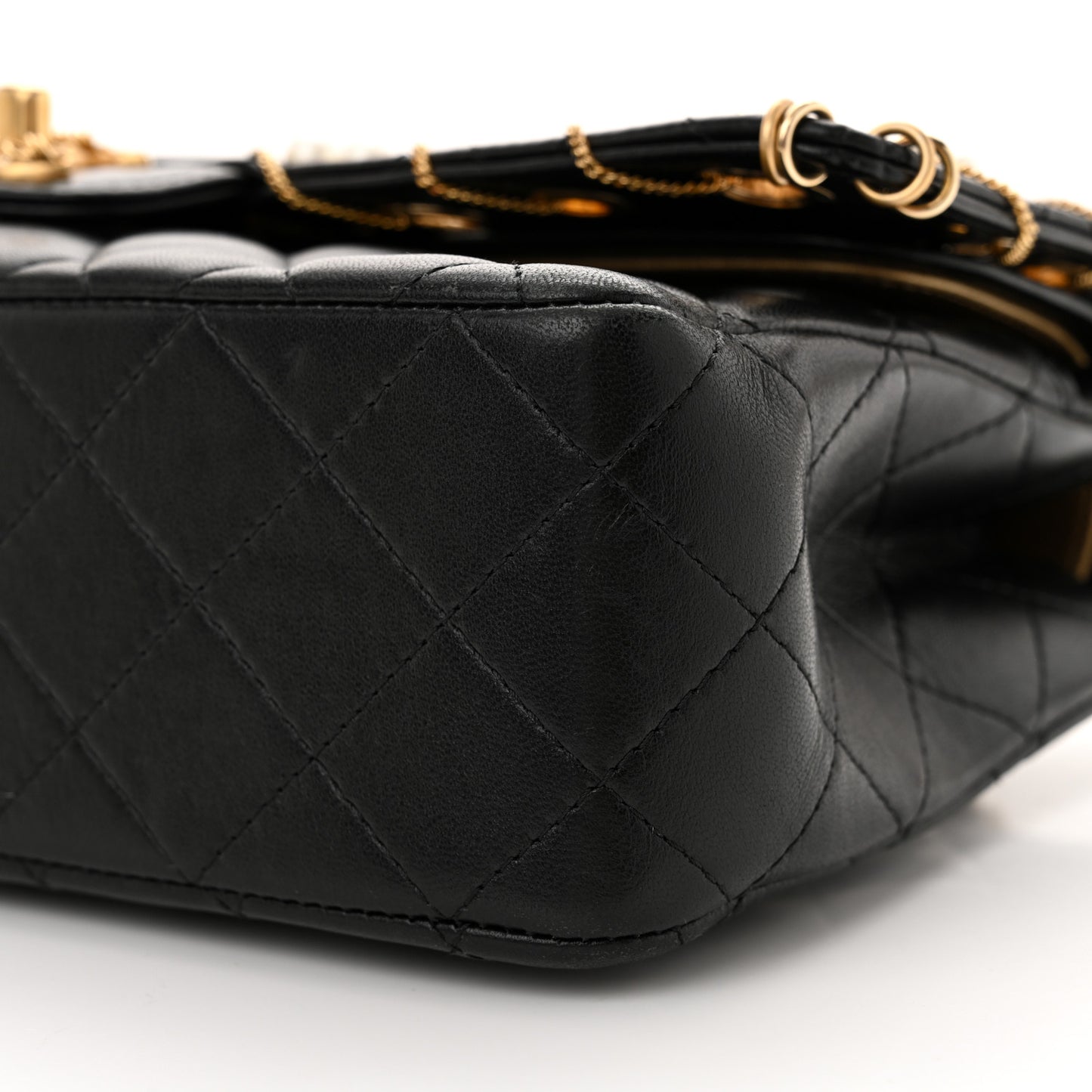 Lambskin Quilted Grommet Embellished Piercing Chic Medium Double Flap Black