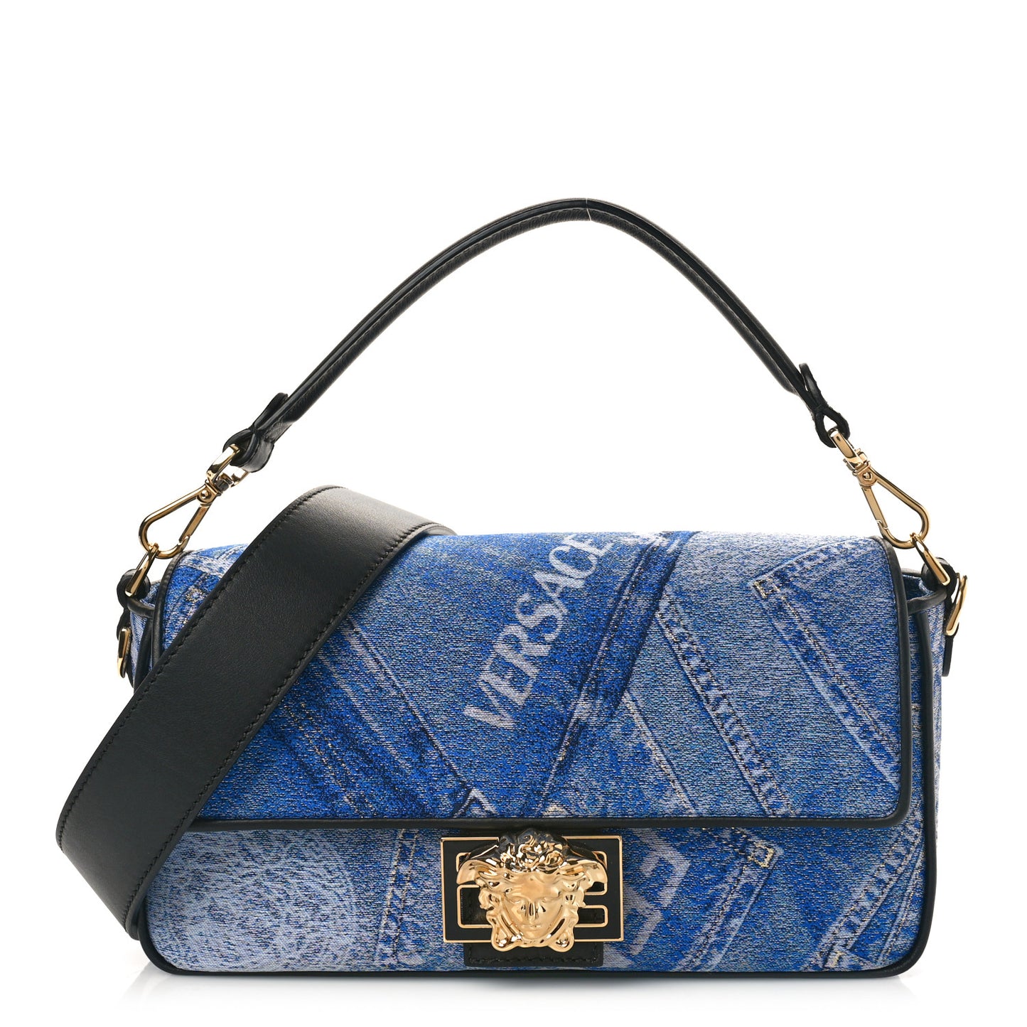 X VERSACE Denim Fendace Patchwork Baguette Blue