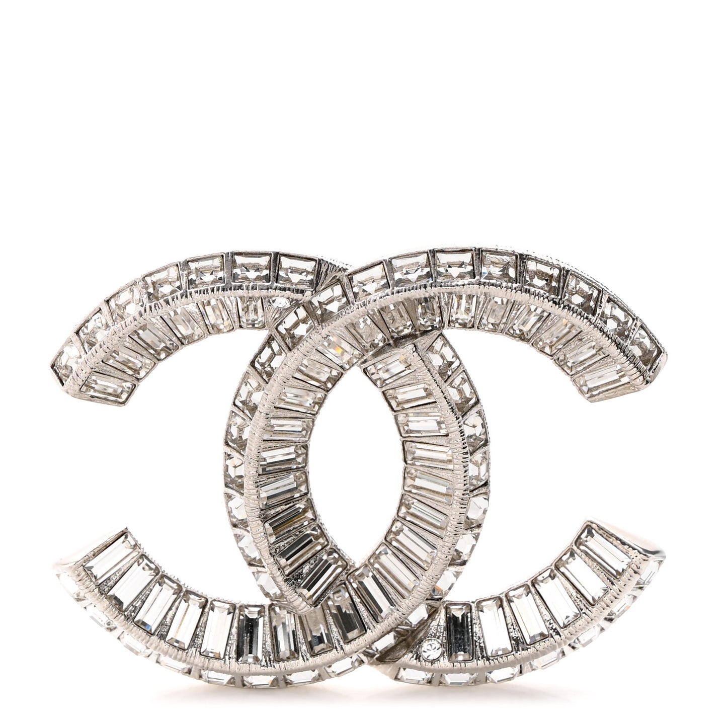 Baguette Crystal CC Brooch Silver