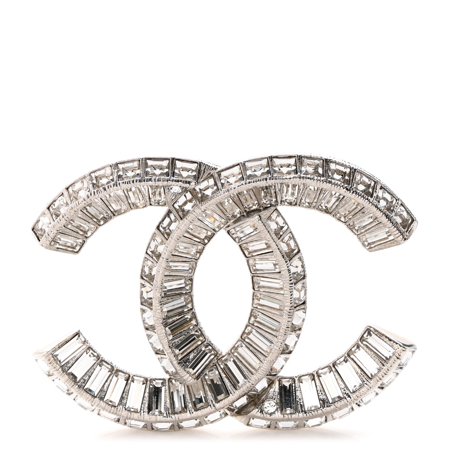 Chanel Baguette Crystal CC Brooch Silver 1 of 5