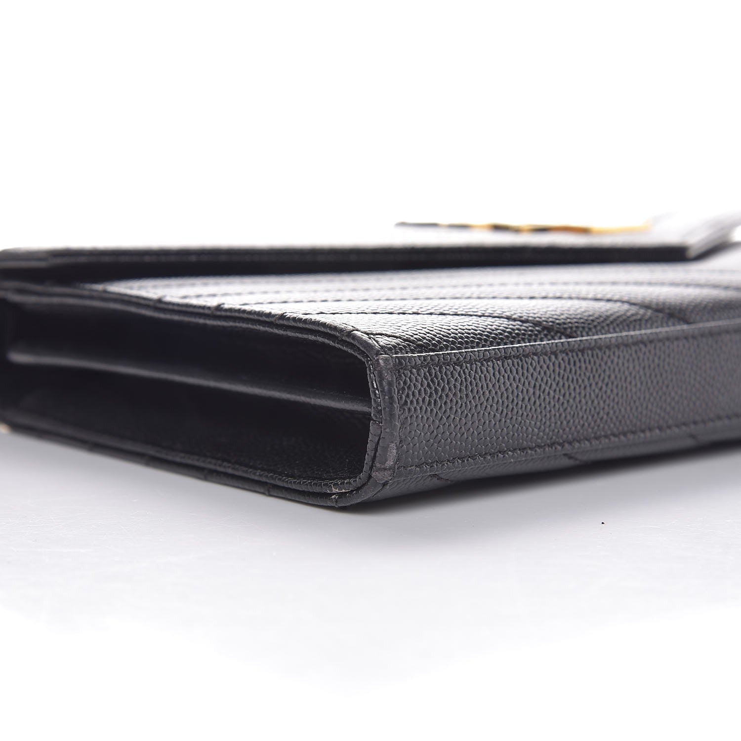 Saint Laurent Grain De Poudre Matelasse Chevron Monogram Chain Wallet Black 8 of 9