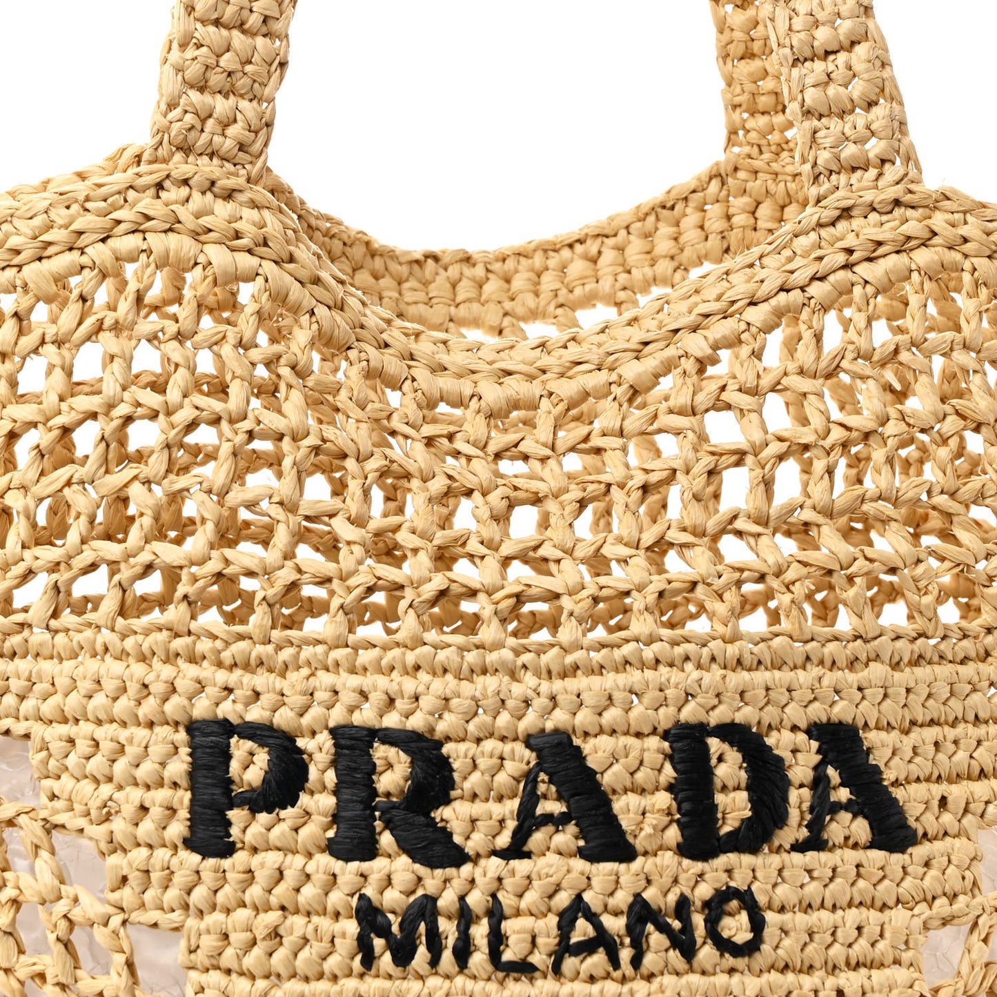 Yarn Raffia Effect Crochet Logo Embroidered Tote Bag Naturale